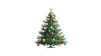 Cute small Christmas tree illustration with ornaments isolated on white background
