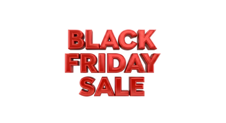 Bold red black friday sale text with textured 3d letters isolated on transparent background