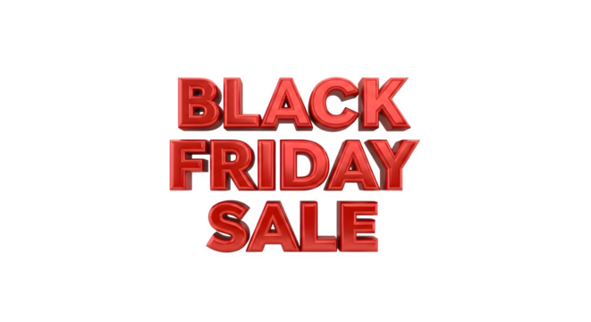 Bold red black friday sale text with textured 3d letters isolated on transparent background