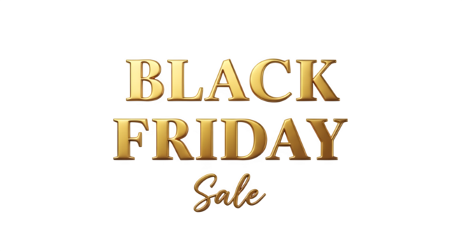 Elegant golden black friday sale text isolated on transparent background for promotional use