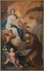 Fotobehang Jezus Christus PRAIANO, ITALY - OCTOBER 6, 2025: The detail of painting of Madonna with St. Anthony of Padua in the church Chiesa di san Luca by unknown baroque artist.   © Renáta Sedmáková