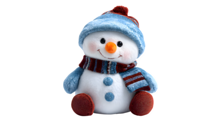 Cute snowman plush toy for Christmas decoration isolated on white background