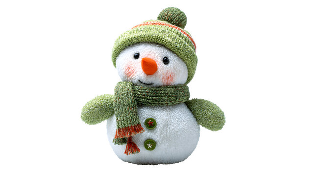 Cute snowman plush toy for Christmas decoration isolated on white background