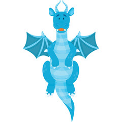 Cute Cartoon Blue Dragon With Wings Open And A Happy Expression With Transparent Background