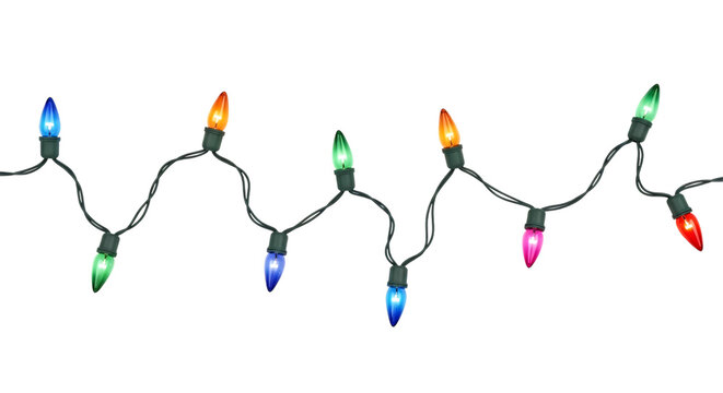Colorful christmas lights strand isolated on transparent background - Powered by Adobe
