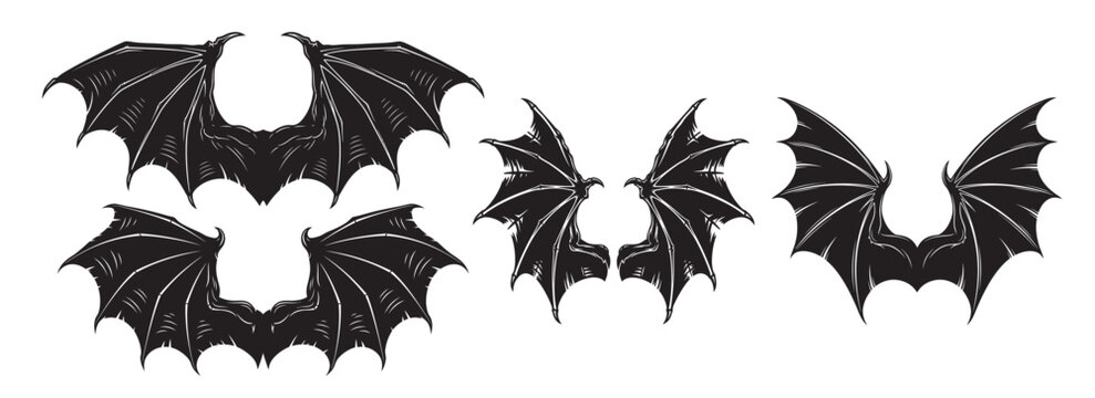 Demonic and Devil Wings Vector Set Detailed Illustrations of Evil, Bat, and Vampire Wing Silhouettes.