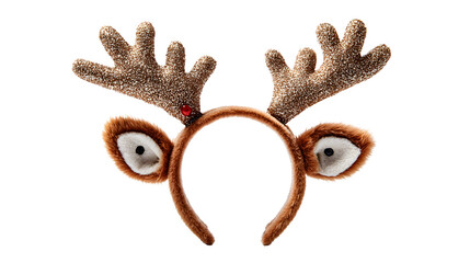 Decorative Christmas reindeer headband with faux fur isolated on white background