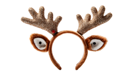 Decorative Christmas reindeer headband with faux fur isolated on white background