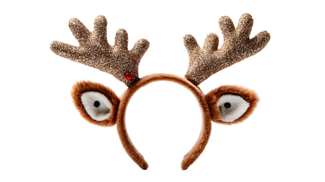 Decorative Christmas reindeer headband with faux fur isolated on white background