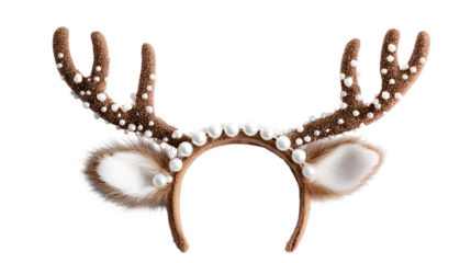 Decorative Christmas reindeer headband with faux fur isolated on white background