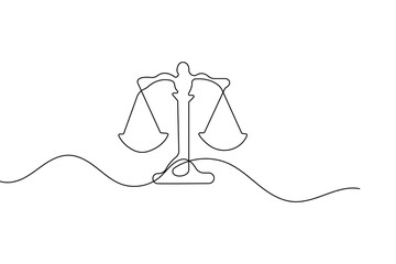 Court legal scale continuous one line drawing and minimalist style isolate outline vector illustration
