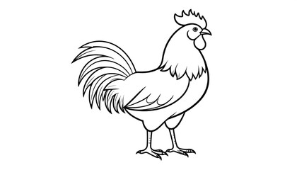 Line Art Rooster Standing Profile View.