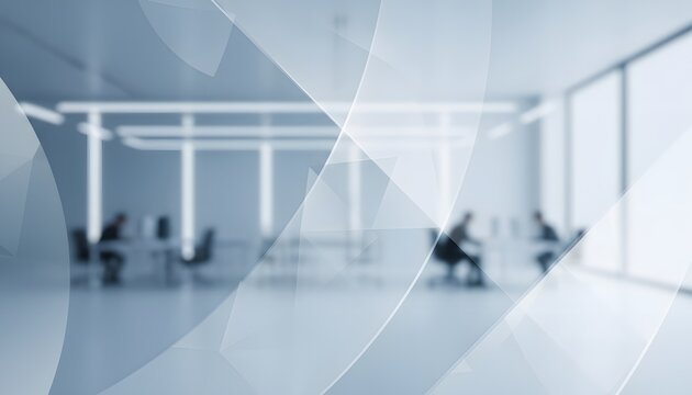 Dynamic Abstract Graphic Overlay on Modern Business Office Background, Illustrating Concepts of Business Innovation, Technological Integration, and Future Collaborative Workspaces