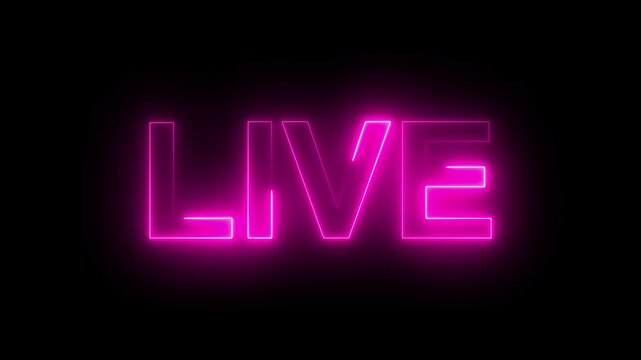 Neon Live Text Animation on Alpha channel. Live neon sign motion in black background. 4k videos symbol for live now streaming premiering .