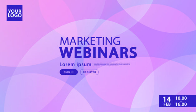 Announce your next corporate event with this marketing webinar template. The abstract purple background uses soft overlapping circles ,gradient to create a modern ui design for a business presentation