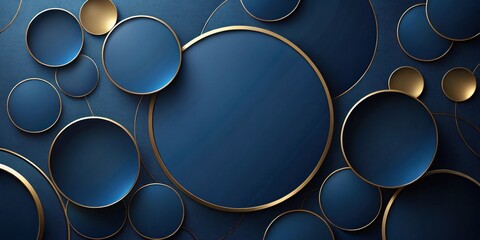 Abstract Blue and Gold Circular Design with Overlapping Elements and Subtle Texture