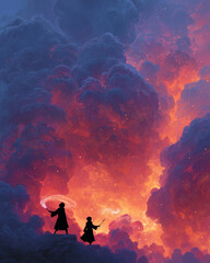 Cosmic Spellcasters Summoning Dimensions at the Edge of the Universe | Painterly Magical Realism Fantasy Art