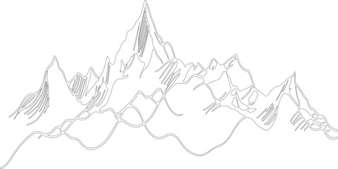 Sketch art or silhouette or line art vector illustration of an mountains abstract background hand drawn design.