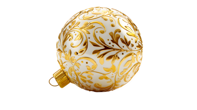Elegant golden ornament ball with reflection highlights isolated on white background