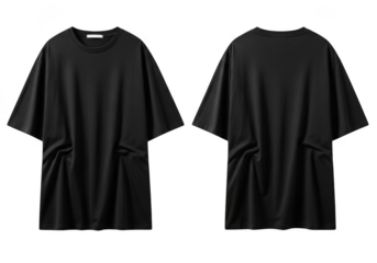 Two views of a black oversized kimono style shirt showing front and back details transparent background