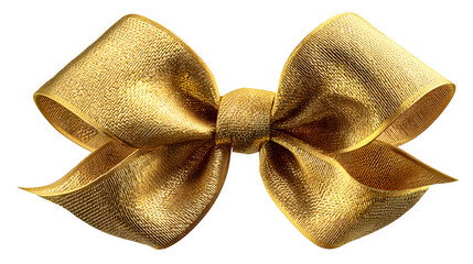 Elegant golden ribbon bow for gift wrapping captured in realistic lighting isolated on white background