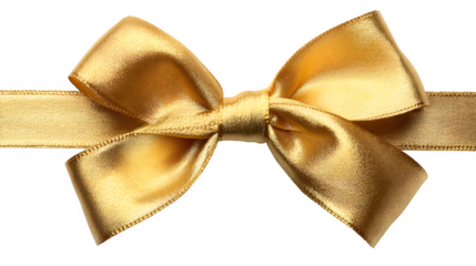 Elegant golden ribbon bow for gift wrapping captured in realistic lighting isolated on white background