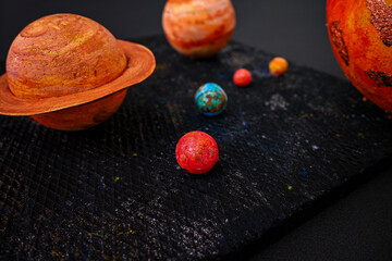 Handmade planet models depicting astronomy education and science concepts