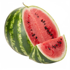 A whole cut watermelon isolated on a transparent background
