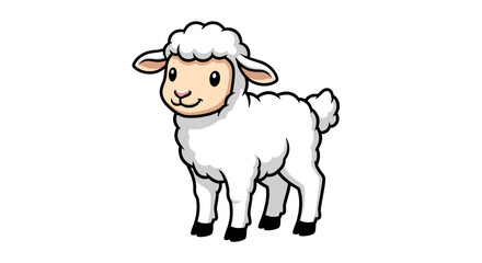 Cute Cartoon Lamb on White Background