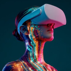 Transform any space into a designer's canvas with vr. Technology progress. Stepping into a digital studio: the vr experience for creative minds. Human partnership. Human robot.