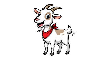 Cartoon Goat Smiling with Red Bandana Isolated on White Background