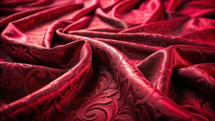 Crimson Drapery Luxurious Red Fabric with Intricate Design, Softly Draping and Reflecting Light