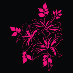 Vibrant Pink Floral Bouquet and High-Contrast Botanical Line Art drawing. 