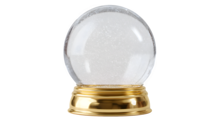 Empty glass snow globe with golden base isolated on white background