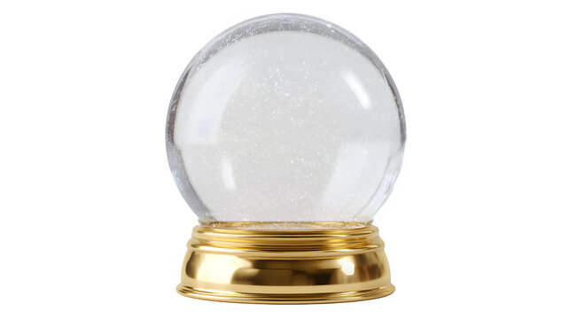 Empty glass snow globe with golden base isolated on white background
