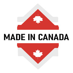 Made in Canada Product Label Red and White Canadian Icon Maple Leaf Symbol Quality Guarantee and Origin Branding