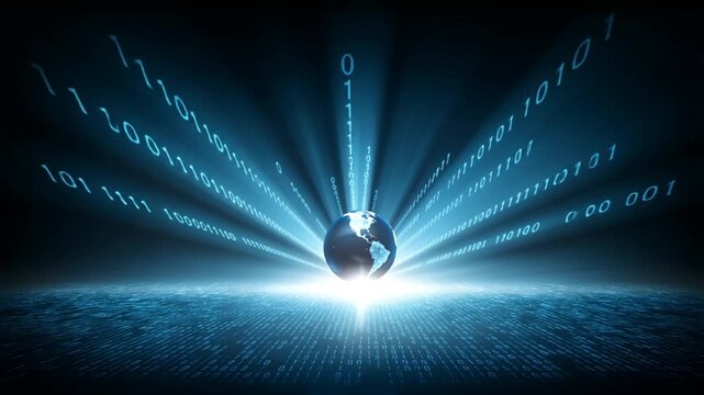 Animated illuminated globe on abstract dark background