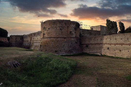 Detail of Brancaleone fortress at sunset. Ravenna, Emilia Romagna, Italy - 06.19.2022