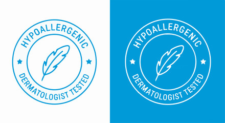 Hypoallergenic Dermatologist Tested vector stamp with feather icon for product packaging design