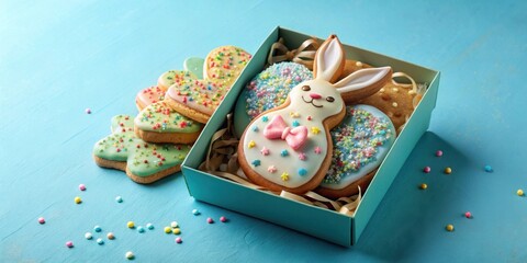 Delightful Easter Treats in a Teal Gift Box with Pastel Icing and Sprinkles
