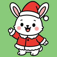 Cute cartoon bunny character dressed as santa claus waving a friendly greeting for christmas holiday celebration