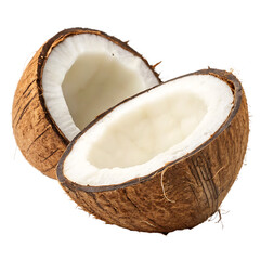 A whole half coconut isolated on a transparent background
