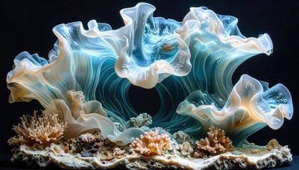 Ornamental light-blue glass coral reef