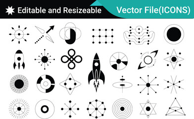 Abstract Futuristic Geometric Icons Collection for Technology and Sci-Fi Themes .