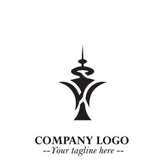 Tower Logo Symbol in Black on the White Background with Simple Modern Architecture Design