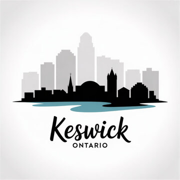 &lrm;Keswick Ontario Skyline Silhouette &mdash; A Canadian Lakeside Community on Lake Simcoe Vector Illustration