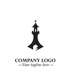 Tower Logo Symbol in Black on the White Background with Simple Modern Architecture Design