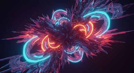 Abstract Geometric Composition with Neon Lights and Dark Crystal Structures a Visual Symphony of Futuristic Design