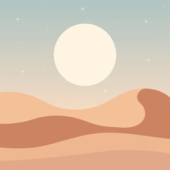 Minimal Desert Landscape with Moon Flat Vector