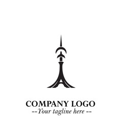 Tower Logo Symbol in Black on the White Background with Simple Modern Architecture Design